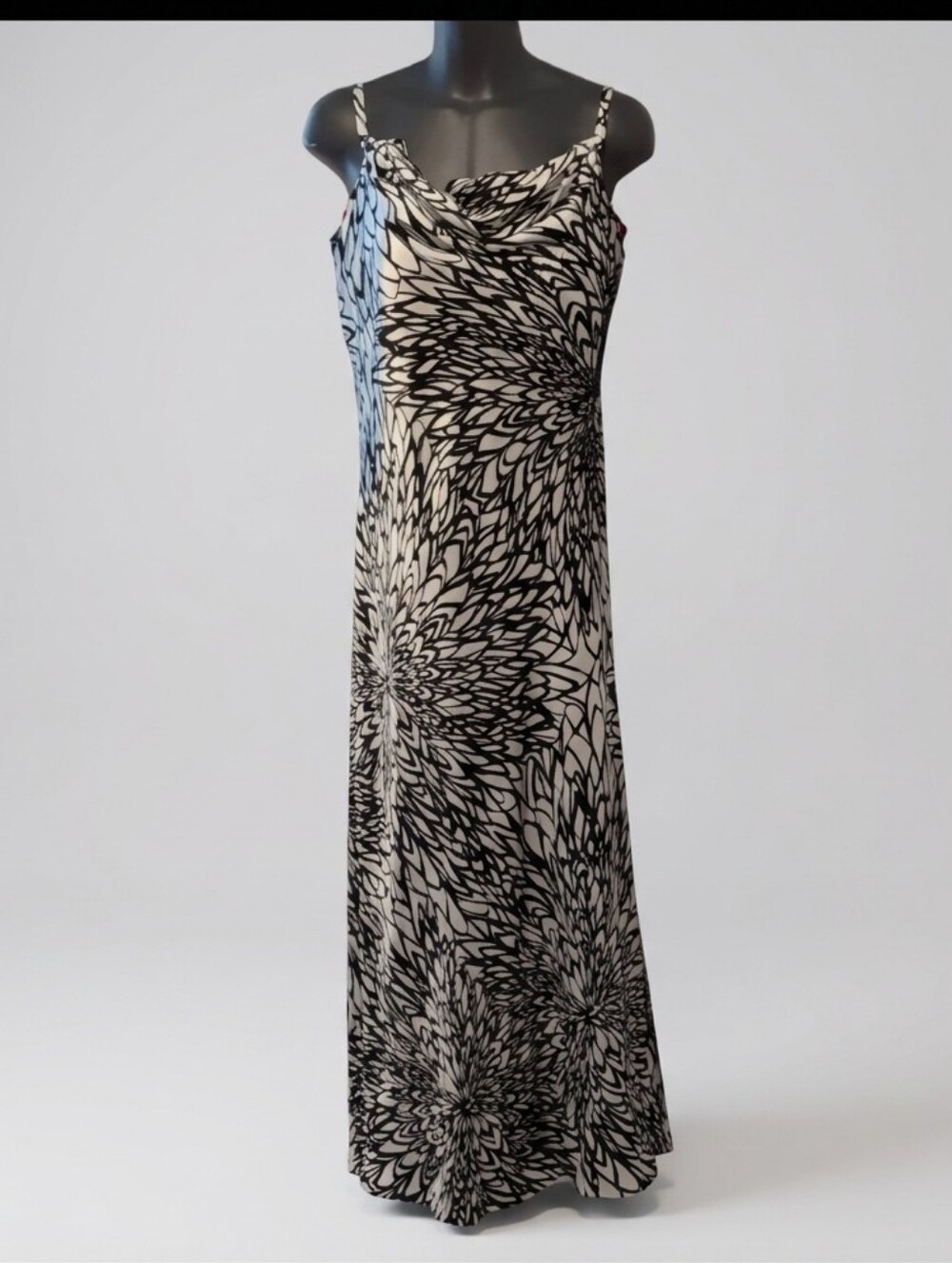Black & White Floral Maxi Dress - Spaghetti Strap